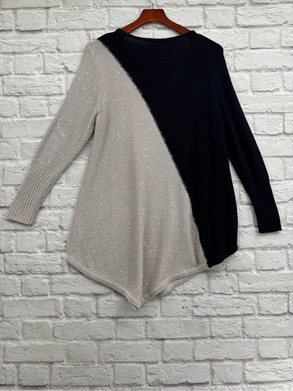 SOFT SURROUNDINGS Sequin Colorblock Tunic Sweater XL Black Silver Sparkle - Picture 10 of 15